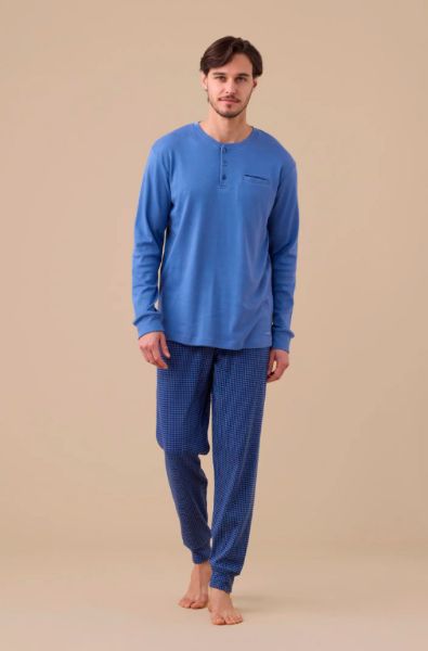 Εικόνα της Noidinotte Βαμβακερή Ανδρική Πιτζάμα Ραφ/Μπλε.