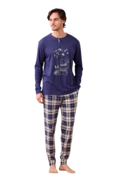 Εικόνα της Noidinotte Βαμβακερή Μπλε/Καρό Ανδρική Πιτζάμα.