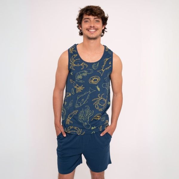 Εικόνα της Muydemi Καλοκαιρινή Ανδρική Πιτζάμα Βαμβακερή Μπλε 310065