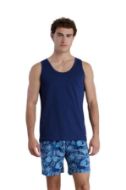 Εικόνα της Noidinotte Μπλε Βαμβακερή Ανδρική Αμάνικη Πιτζάμα Με Σορτς Εμπριμέ.