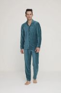 Εικόνα της Noidinotte Πετρόλ Βελούδινη Rib Κουμπωτή Ανδρική Πιτζάμα.