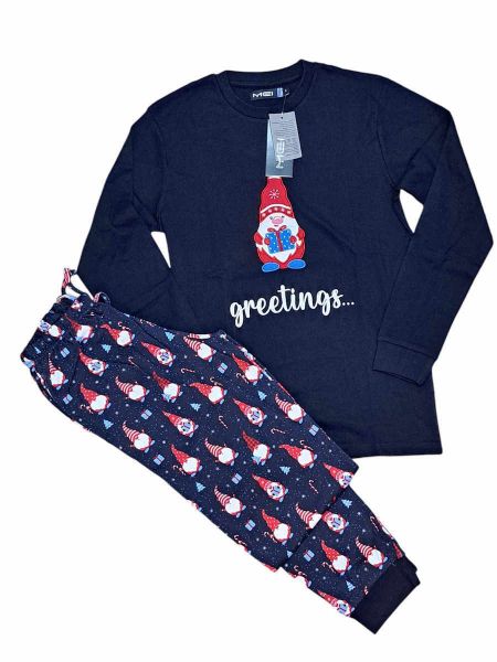 Εικόνα της Mei Βαμβακερές Ανδρικές Πιτζάμες Μπλε Χριστουγεννιάτικες.