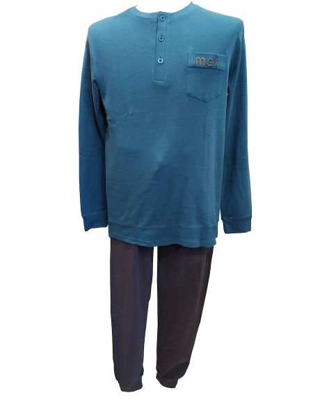 Εικόνα της Mei βαμβακερή πετρόλ/ανθρακί ανδρική πιτζάμα.