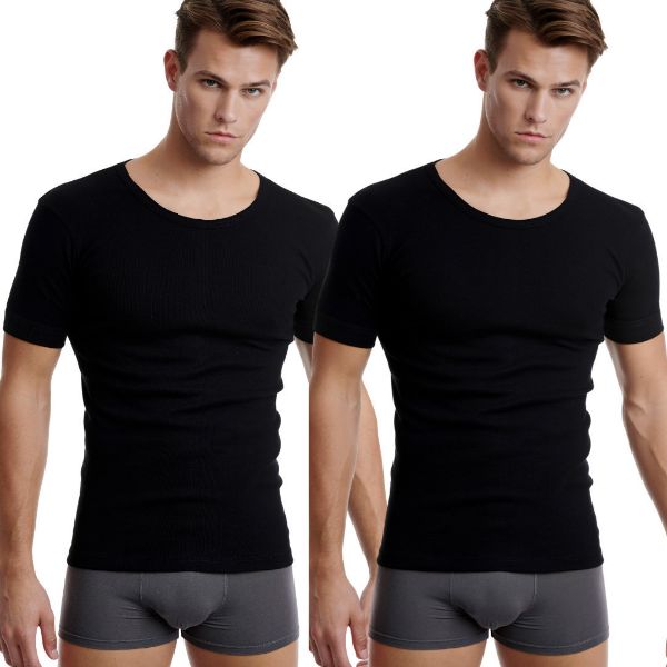 Εικόνα της Walk Ανδρικές Φανέλες Κοντομάνικες σε Μαύρο Χρώμα 2Pack W1960-2-02