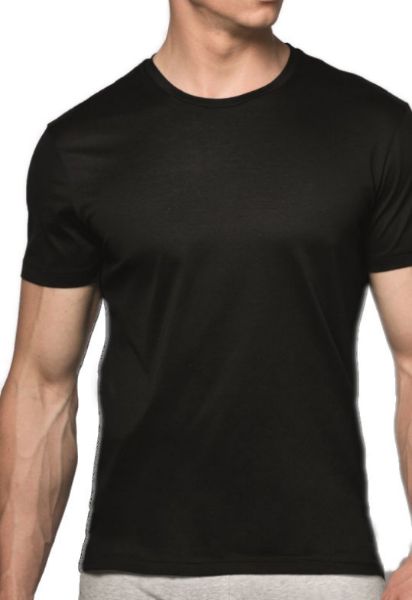 Εικόνα της Ider Μαύρη ανδρική φανέλα λαιμόκοψη από 100% βαμβάκι με κοντό μανίκι, χωρίς πλαϊνές ραφές.