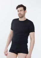 Εικόνα της Mei Βαμβακερή Μαύρη Ανδρική Κοντομάνικη Φανέλα Λαιμόκοψη. (8060)