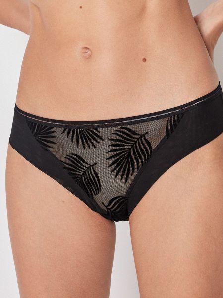 Εικόνα της Gisela Μαύρο slip με τούλι και σχέδιο φύλλα βελούδινα.