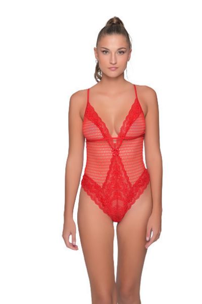 Εικόνα της Milena by Paris Γυναικείο Κορμάκι με Δαντέλα Κόκκινο 002477