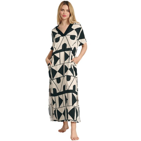Εικόνα της Plus Size Muydemi Γυναικείο Μακρύ Φόρεμα Παραλίας Εκρού-μαύρο 210185
