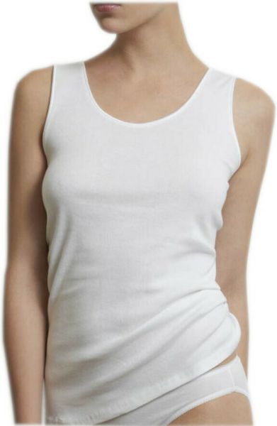 Εικόνα της Λευκό γυναικείο φανελάκια από 100% βαμβάκι. Με φαρδιά ράντα και σατέν ρέλια. Χωρίς πλαϊνές ραφές.