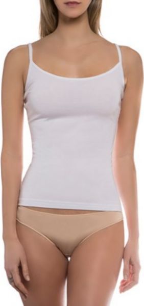 Εικόνα της Λευκό γυναικείο τοπ με λεπτή ράντα από 95% Bamboo - 5% Elastane.