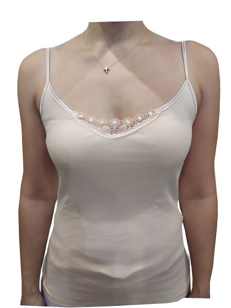 Εικόνα της Dreams μπεζ γυναικείο φανελάκι με ράντα και δαντέλα..