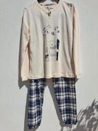 Εικόνα της Noidinotte Εκρού/Μπλε Καρό Βαμβακερή Γυναικεία Πιτζάμα.