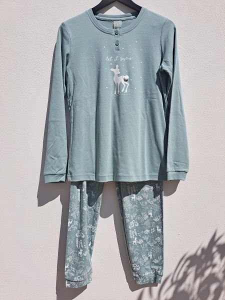 Εικόνα της Noidinotte Φυστικί Βαμβακέρη Γυναικεία Πιτζάμα "Let it snow".