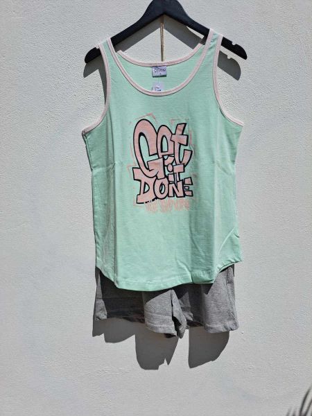 Εικόνα της Galaxy Βαμβακερή Γυναικεία Πιτζάμα Βεραμάν/Γκρι.