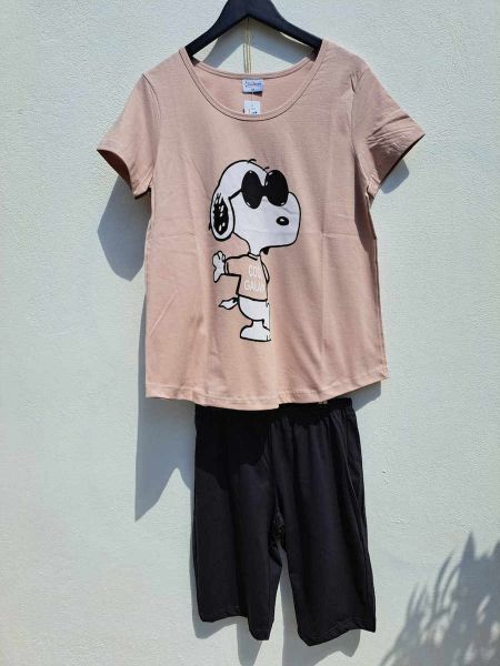 Εικόνα της Galaxy Βαμβακερή Γυναικεία Πιτζάμα Σαμπανί/Ανθρακί.