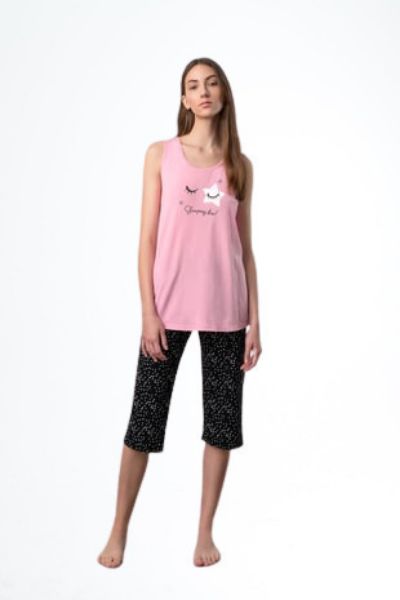 Εικόνα της Vamp Καλοκαιρινό Γυναικείο Σετ Πιτζάμας Βαμβακερό Dark Pink 70014 70014