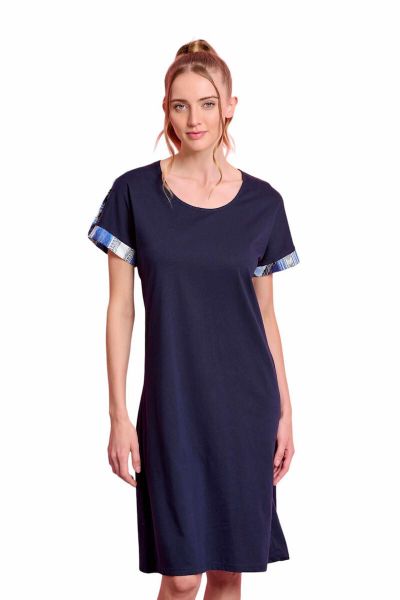 Εικόνα της Jeannette Βαμβακερό Μπλε Σκούρο Νυχτικό Με Ζαπονέ Μανίκι.