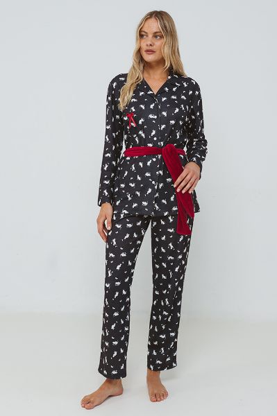Εικόνα της Γιώτα Μαύρη Εμπριμέ Βαμβακερή Κουμπωτή Πιτζάμα.
