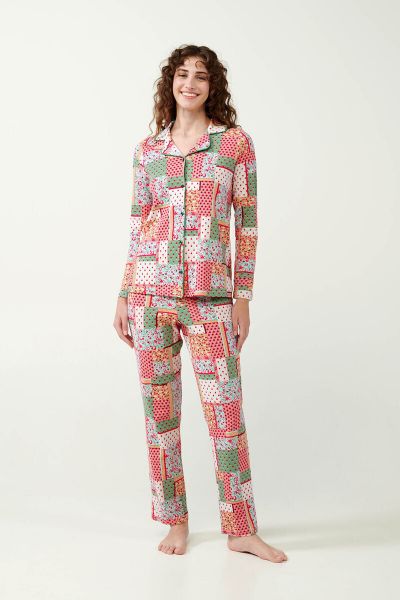 Εικόνα της Vamp Χειμερινή Γυναικεία Βαμβακερή Μπλούζα Πιτζάμας Green Barley 21372