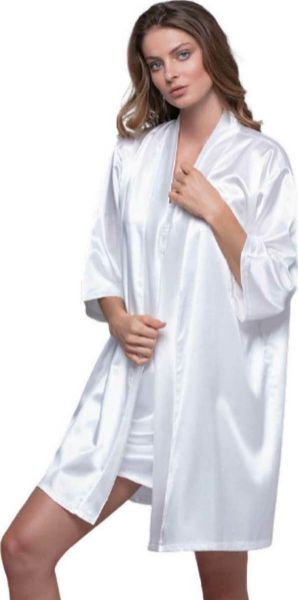 Εικόνα της Milena by Paris Λευκή Νυφική Ρόμπα Σατέν Με Στάμπα Bride.