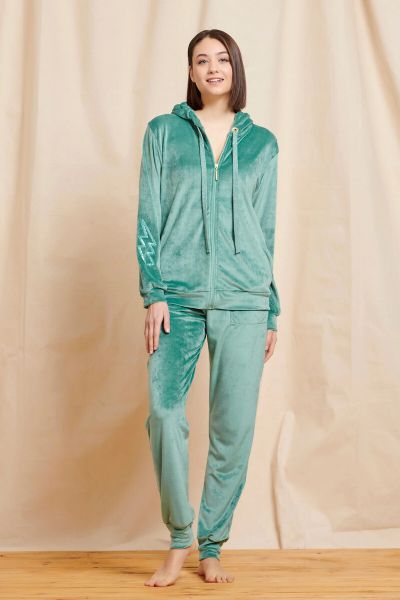 Εικόνα της Jeannette βεραμάν βελούδινη φόρμα με κουκούλα & φερμουάρ.