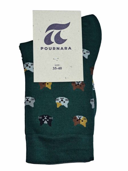 Εικόνα της Pournara Βαμβακερές Πράσινες Γυναικείες Κάλτσες Με Γάτες.
