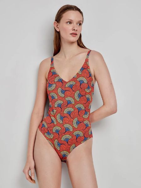 Εικόνα της Gisela Πορτοκαλί Εμπριμέ Ολόσωμο Μαγιό Shape Control.