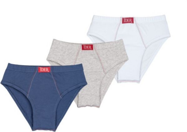 Εικόνα της 3 Τεμάχια αγορίστικα βαμβακερά μονόχρωμα σλιπ με εσωτερικό λάστιχο. Λευκό-Γκρι-Μπλε.(90% COTTON-10% ELASTAN)