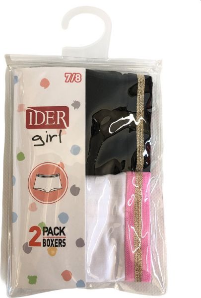 Εικόνα της 2 ΤΕΜΑΧΙΑ παιδικό κοριτσίστικο boxer με λάστιχο επάνω με lourex ρίγα. Λευκό & μαύρο.