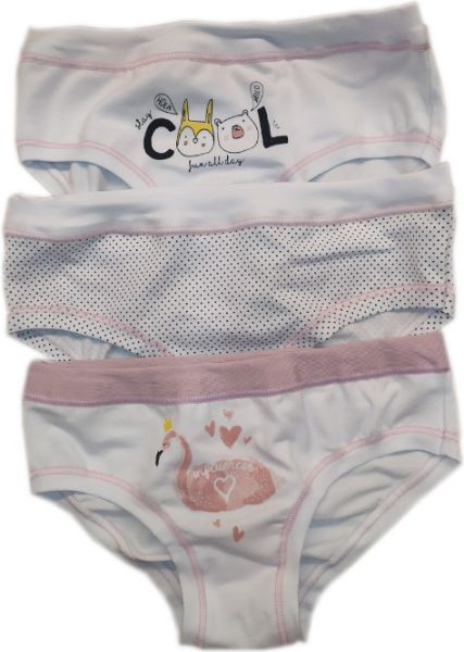 Εικόνα της 3 ΤΕΜΑΧΙΑ παιδικά κοριτσίστικα εσώρουχα λευκά με σχέδια (93%Βαμβάκι-7%Elastane).