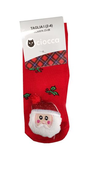 Εικόνα της Ciocca Κόκκινες παιδικές Χριστουγεννιάτικες κάλτσες με πατουσάκια σιλικόνης "Άγιος Βασίλης".