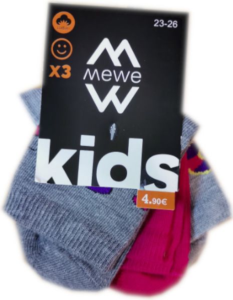 Εικόνα της 3 Pack MeWe παιδικές κάλτσες γκρι με σχέδια & φούξια μονόχρωμη.