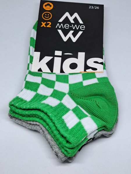 Εικόνα της 2Pack Me-We Καρό Κοντές Παιδικές Κάλτσες Πράσινες/Γκρι.
