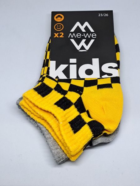 Εικόνα της 2Pack Me-We Καρό Κοντές Παιδικές Κάλτσες Κίτρινο/Γκρι.