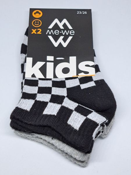 Εικόνα της 2Pack Me-We Καρό Κοντές Παιδικές Κάλτσες Μαύρες/Γκρι.