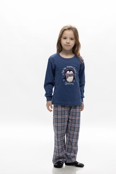 Εικόνα της Galaxy Βαμβακέρες Μπλε Ραφ/Καρό Παιδικές Πιτζάμες Unisex.