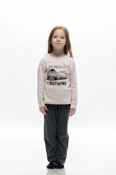 Εικόνα της Galaxy Βαμβακέρες Εκρού/Ανθρακί Παιδικές Πιτζάμες Unisex.