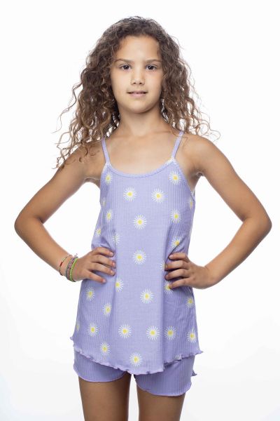 Εικόνα της Galaxy Λιλά  Εμπριμέ Παιδική Πιτζάμα Baby-Doll.