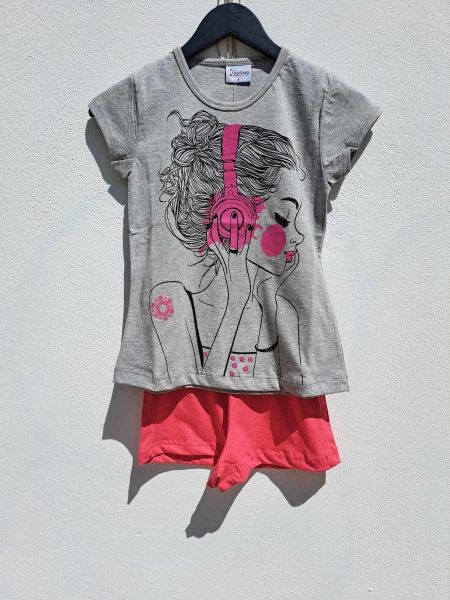 Εικόνα της Galaxy Βαμβακερές Παιδικές Πιτζάμες Γκρι/Φούξια.