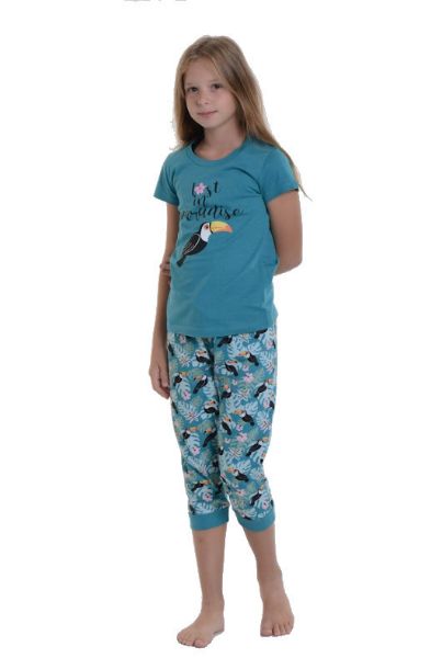 Εικόνα της Mei βαμβακερή πράσινη παιδική πιτζάμα κοντομάνικη/ψαράδικο.