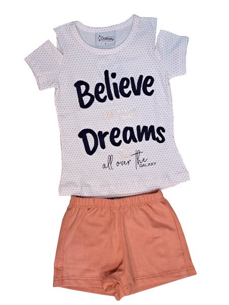 Εικόνα της Galaxy Βαμβακερή Πουά Εκρού/Κοραλί Παιδική Πιτζάμα.