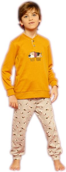Εικόνα της Noidinotte Unisex παιδική πιτζάμα μουσταρδί/γκρι.