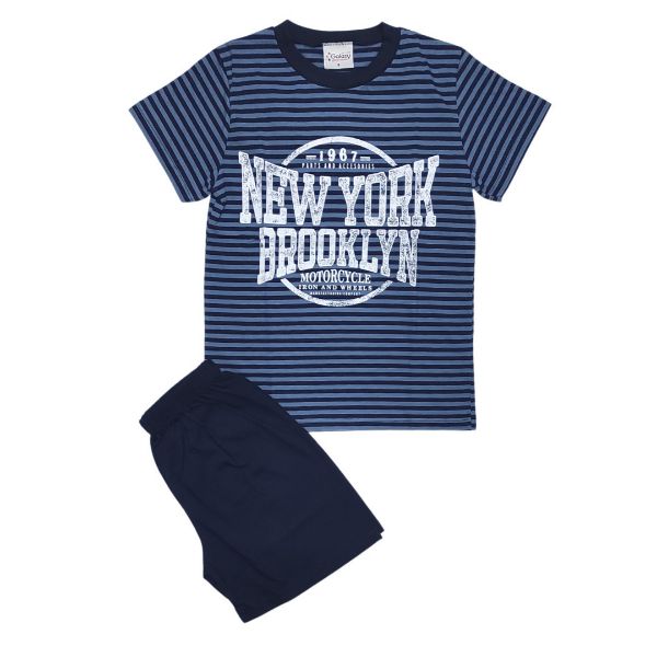 Εικόνα της Galaxy βαμβακερή παιδική αγορίστικη πιτζάμα μπλε ριγέ.