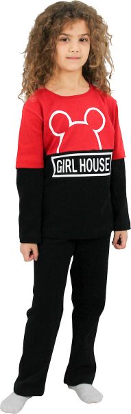 Εικόνα της Galaxy Παιδική Πιτζάμα Χειμωνιάτικη για Κορίτσι Κόκκινη/Μαύρη.