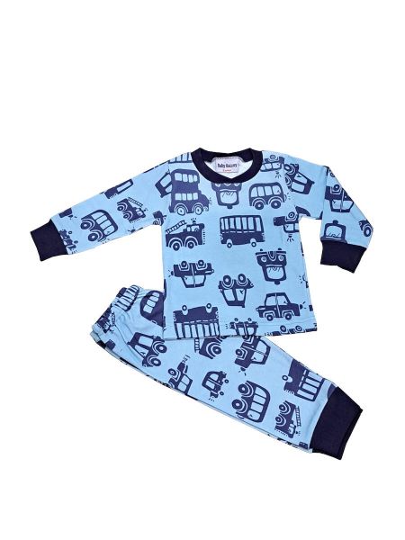 Εικόνα της Galaxy βαμβακερή γαλάζια εμπριμέ βρεφική πιτζάμα.