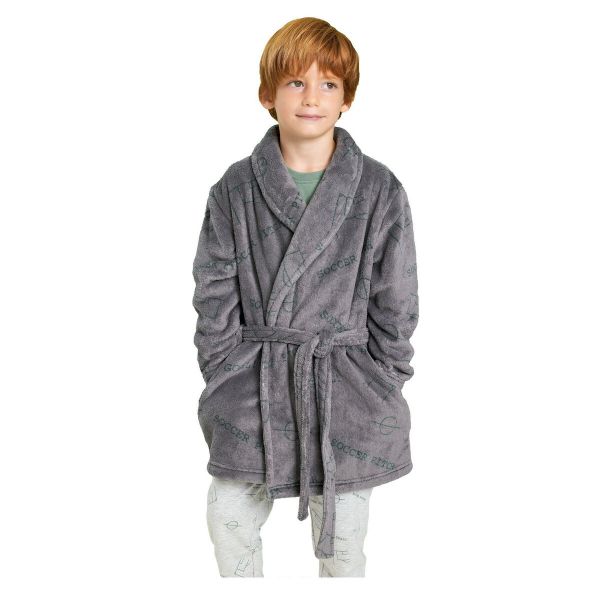 Εικόνα της Muydemi γκρι/πράσινη φλις χνουδωτή σταυρωτή ρόμπα.