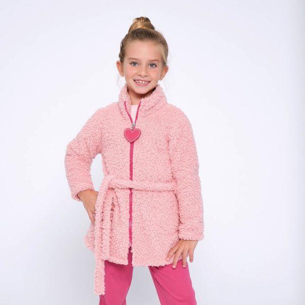 Εικόνα της Muydemi Ροζ Fleece Παιδικό Ρομπάκι Με Φερμουάρ & Ζώνη.
