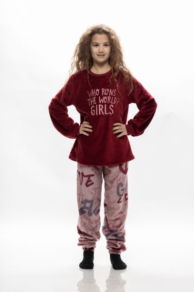 Εικόνα της Galaxy Παιδική Πιτζάμα Χειμωνιάτικη Fleece Μπορντό Who Runs 129-24