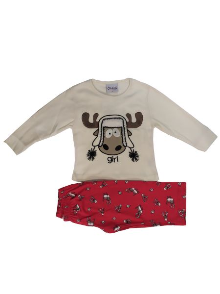 Εικόνα της Galaxy βαμβακερή εκρού/κόκκινη εμπριμέ παιδική πιτζάμα "girl".